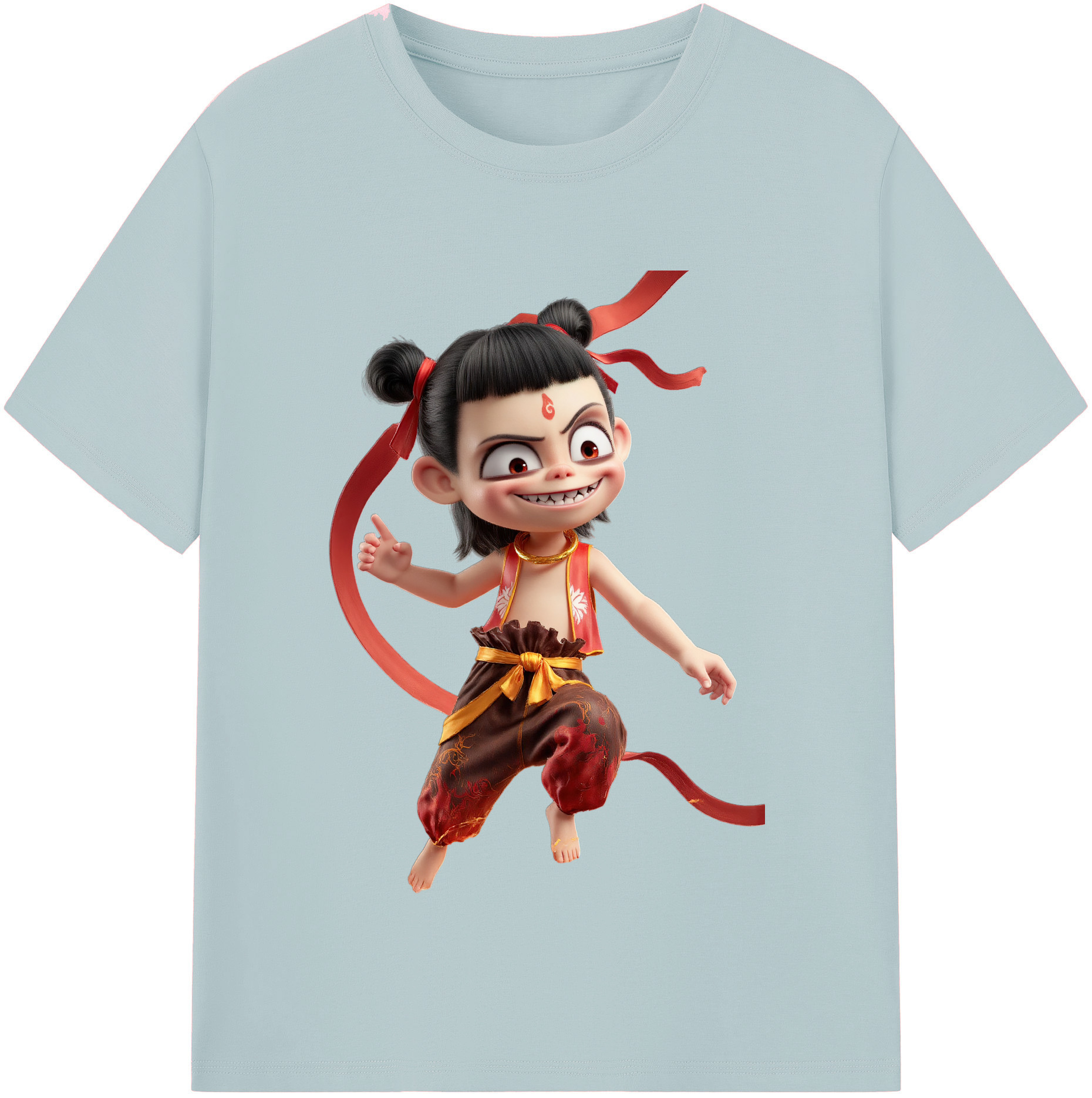 （画像用） Ne Zha 2 ナタ 魔童の大暴れ 綿100％半袖Tシャツ（フロントプリント）